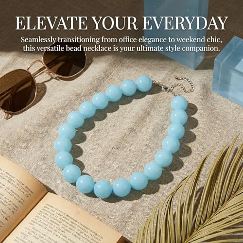 Colorful Chunky Beaded Necklace for Women Acrylic Bead Choker Necklaces Fashion Large Round Beads Necklaces for Women Handmade Summer Jewelry - color: Bule Beaded Necklace
