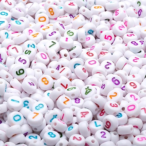 1000pcs Acrylic Number Beads 0-9 Round Number Beads 4x7mm Mixed Number Beads for Jewelry Making and DIY Bracelets, Necklaces, Key Chains (White/Colorful) - color: Gold-White
