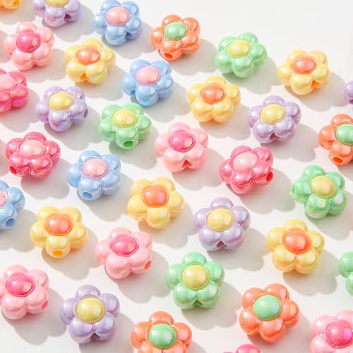 150pcs Ab Color Flower Acrylic Beads Rainbow Sun Flower Beads for Jewelry Making Handmade DIY Bracelet, Charms Keychain Craft Supplies (Sun Flower) - color: sun flower