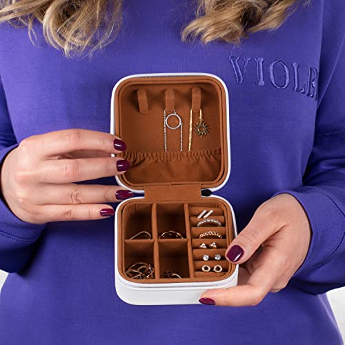 Custom Leather Customized Jewelry Organizer Box w/Name & Birth Flower Month - Birthday Gifts for Women, Mom Personalized Jewelry Travel Case - Beige - color: Rose