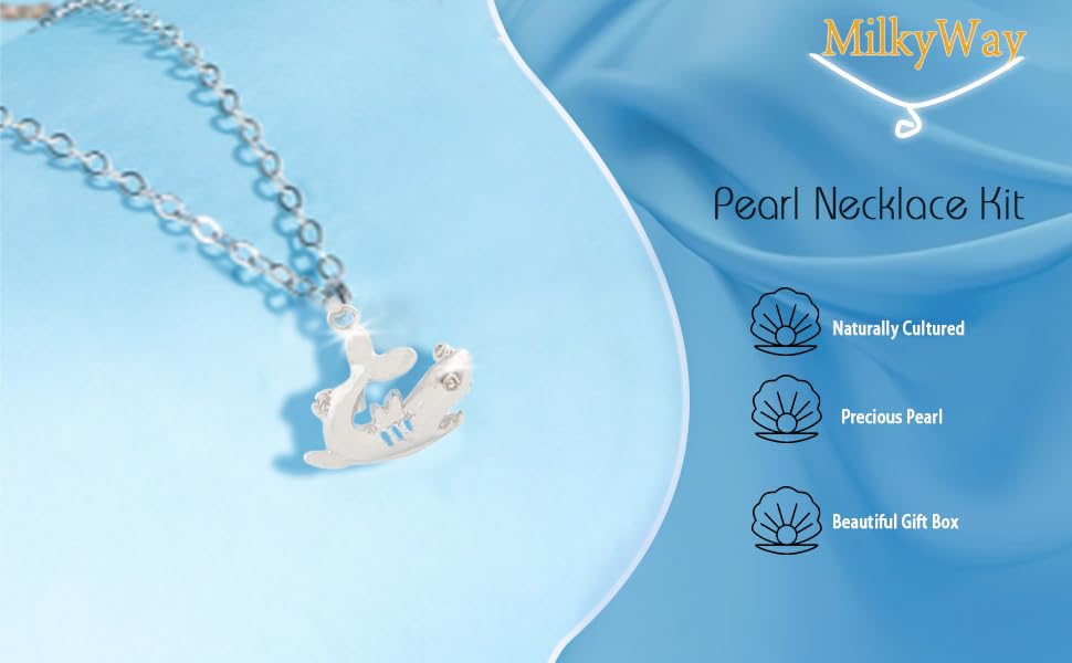 MilkyWay Wish Pearl Necklace Kit, DIY Necklace Making Kit, lotus Necklace Cage Locket Cultured Pearl in Oyster Set, 16.9", Surprise Gift For Wife, Girlfriend,Mother - color: B