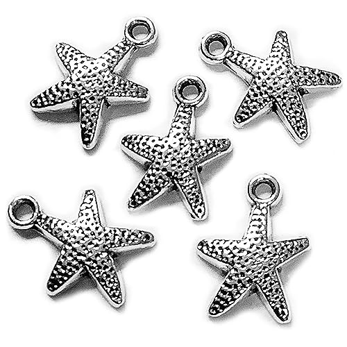 Heather's cf Silver Sea Charms – Antique Pendants, Non-Tarnish, Lead-Free & Nickel-Free, Bulk Ocean Animal Charms for DIY Jewelry, Bracelets, Necklaces, Earrings, Beach Craft Supplies (Sea Animals) - color: Dotted Starfish - 77 Pcs