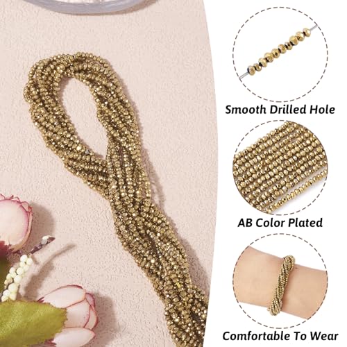 FASHEWELRY 10 Strands Faceted Crystal Glass Beads 2mm Rondelle Briolette Glass Spacer Beads Light Gold Plated for Necklace Bracelet Jewelry Making - color: Light Gold Plated, size: 2mm