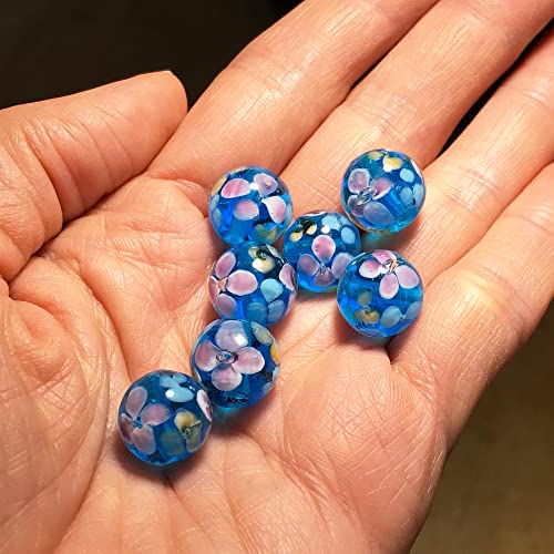 Artsy Crafts 20 Pcs 12mm Lampwork Flower Glass Beads, European Murano Glass Beads, Handmade Loose Crystal Beads for Jewelry Making Charm Bracelet Necklace Earrings Rosary (Sky Blue) - color: Sky Blue