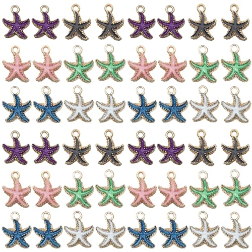 Sailanzi 48pcs Alloy enamel starfish series Pendant Jewelry Making DIY Keychain Earrings Pendant Various Design Charms for Jewelry Making Bracelets Necklace (SN823) - color: SN823