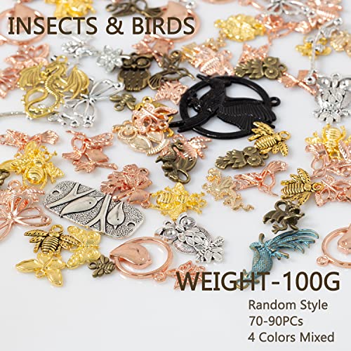 stino 100g Metal Pendant Charms for Jewelry Making, Bulk Silver & Gold Plated Charms for Braclet Necklace Crafts, Animal Plant Flower Pet and so on - color: Insects and Birds Mixed Color