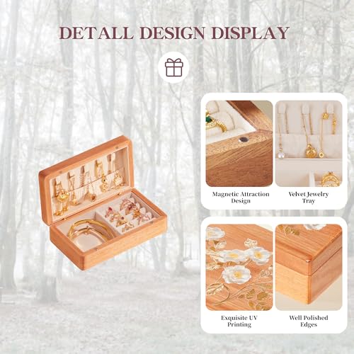 Travel Jewelry Case Small Wood Jewelry Organizer Jewelry Box for Women (Pine Wood Print) - color: Pine Wood Print