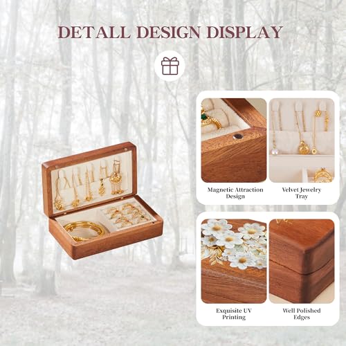 Travel Jewelry Case Small Wood Jewelry Organizer Jewelry Box for Women (Nut-Brown Print B) - color: Nut-Brown Print B