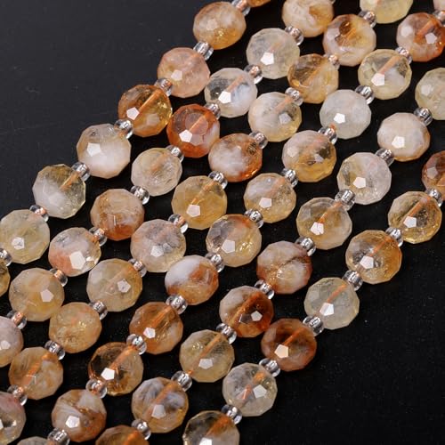 8×5mm Citrine Natural Stone Beads for Jewelry Making About 35-40pcs 1 Strand 15" Drilled Flat Faceted Cabochon Gemstone Beads for Bracelets Necklace DIY Crafts - color: Citrine
