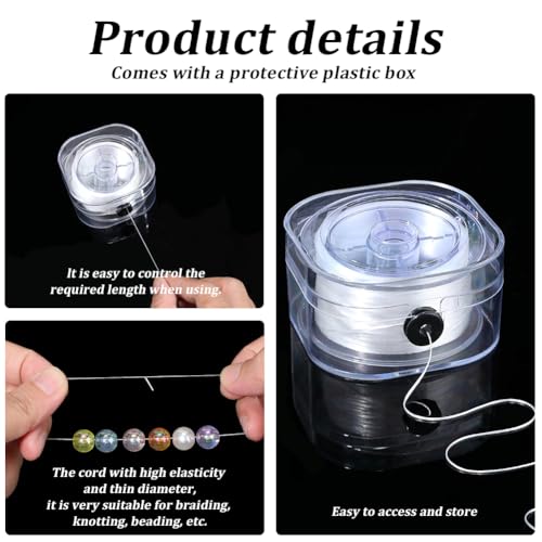 1 Roll 0.6MM Elastic Stretch Thread Crystal Cords White Clear Round Sturdy Stretchy TPU Thin String Transparent Rope Sewing Accessories for Bracelets Jewelry Making Beading Diy Craft Supply - size: 0.6mm 98.43 Yards
