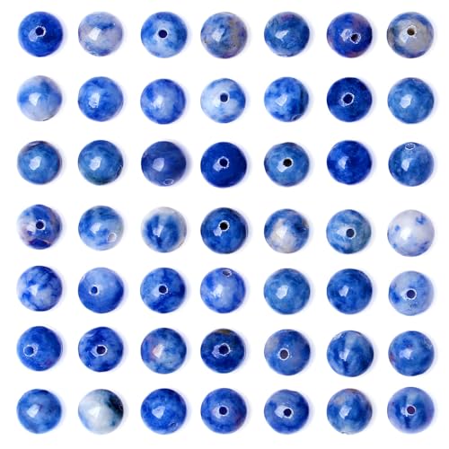QINJIEJIE 100PCS Blue and White Sodalite Beads 8mm Natural Stone Beads Round Loose Gemstone Bead for Bracelet Beading Crystal Jewelry Making DIY Necklace Earrings 0.32" - color: Blue and White Sodalite, size: 100PCS