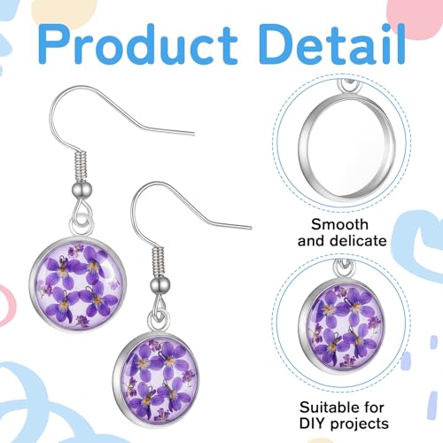 30 Pcs Cabochon Earrings Blanks Bezel Earrings Wire Hooks Blanks Silver Stainless Steel Jewelry Making Supplies Cabochon Settings Earring Making Accessories for Women DIY Earring Project