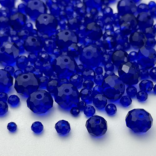 600pcs Crystal Glass Beads 3mm 4mm 6mm 8mm 10mm Rondelle Faceted Crystal Beads Spacer Beads for Necklace Bracelet Earrings DIY Jewelry Crafts Making Supplies(Deep Blue) - color: Deep Blue
