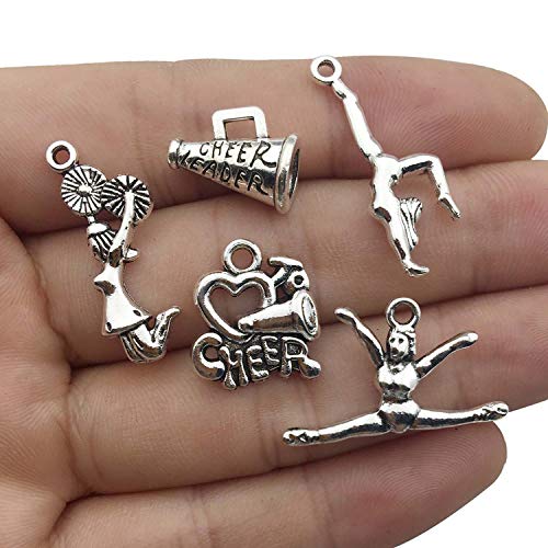 50 PCS Cheerleader Charms Collection, Cheer and School Spirit Gymnastics Girl Pom Girl Love Cheer Jumping Cheerleaders Charms, Silver Tone (HM163) - color: Cheerlead Charms