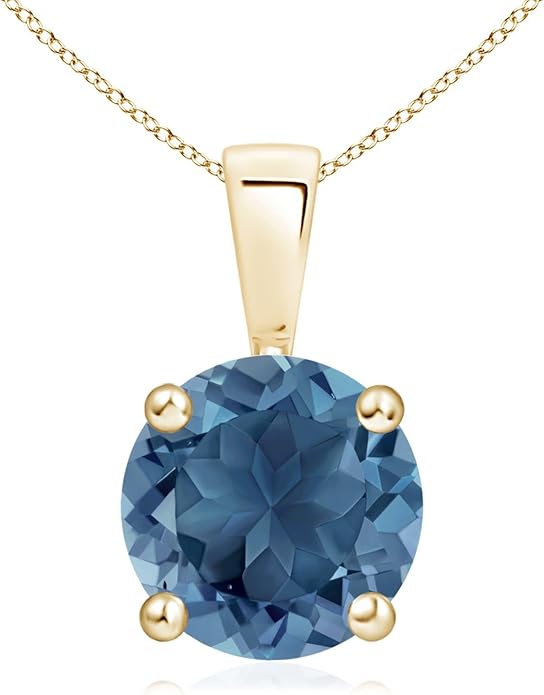 Angara Natural Blue Topaz Solitaire Pendant for Women | Classic Prong-Set Round Blue Topaz Pendant in 14K Solid Gold/Silver/Platinum With 18" Chain | December Birthday, Gemstone Jewelry Gift