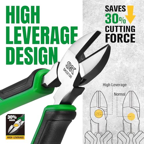 SK 6-Inch Diagonal Pliers, High Leverage Side Cutters, High Carbon Steel, Ergonomic Anti-slip Handle for Comfortable Grip - style: 6-Inch Diagonal Pliers