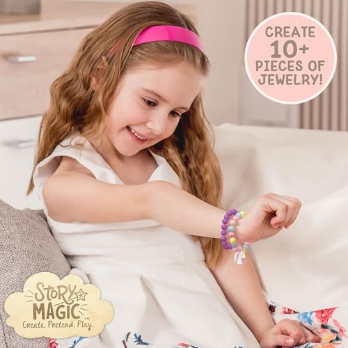 Story Magic Wooden Flower Bead Set, Over 300 Large Hole Wood Beads & Charms for Beading Bracelets, Bracelet Making Kit, Flower Bracelet Kit, Whimsical Bracelet Charms, Storage Tray Included, Ages 4+ - size: Large, style: Flower Bead Set
