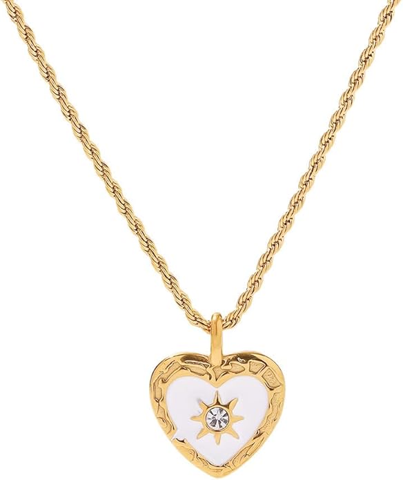 IBARA Women Gold Dianty Necklace Sun Crescent Moon Star Evil Eye Lock Lovely Heart Flower Butterfly Pearl Pendant Coin Necklaces 18K Gold CZ Diamond Filled Chain Boho Beach Simple Handmade Jewelry