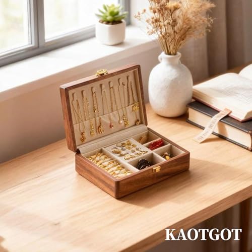 Travel Jewelry Case Small Wood Jewelry Organizer Jewelry Box for Women (Nut-Brown Print C) - color: Nut-Brown Print C