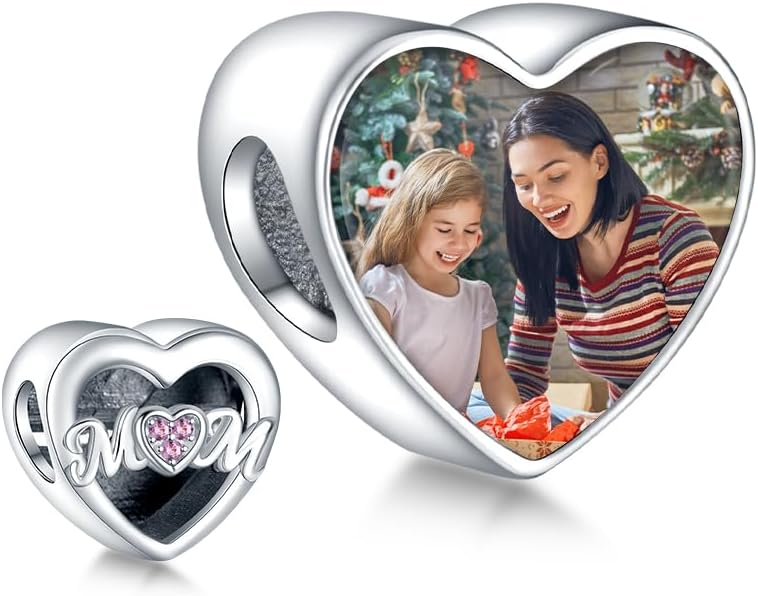 Annmors Personalized Photo Charm for Bracelet Necklaces,925 Sterling Silver Charm Love Heart Shaped Engraved Customize Picture Gift for Birthday Mother's Day Christmas,Bead Charms Jewelry for Women
