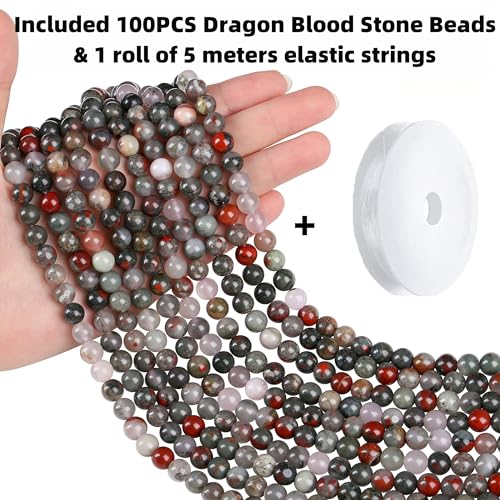 QINJIEJIE 100PCS Dragon Blood Stone Beads 8mm Natural Stone Beads Round Loose Gemstone Bead for Bracelet Beading Crystal Jewelry Making DIY Necklace Earrings 0.32" - color: Dragon Blood Stone, size: 100PCS