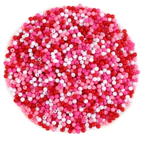DECYOOL 1200Pcs Valentine's Day Craft Beads 6mm Round Spacer Beads Loose Ball Beads for Valentines Bracelet, 4 Colors - color: Red & Pink & White & Rose Red, size: 4mm