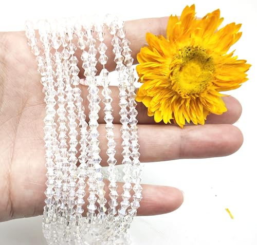 3mm4mm 1100pcs 800pcs Bicone Beads Crystal Glass Faceted Beads for Necklace Bracelet Earrings DIY Jewelry Crafts Making Project (4mm WhiteAB) - color: 4mm WhiteAB