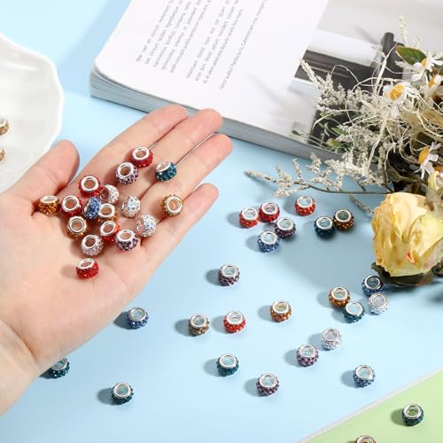 uxcell 50Pcs European Large Hole Beads, Rhinestone Craft Bead Crystal Charm Spacer Beads for Pens Bracelet Making Necklace DIY Craft, Golden Yellow - color: Golden Yellow