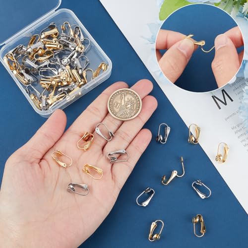 UNICRAFTALE 60Pcs 2 Colors 304 Stainless Steel Clip-on Earring Findings Golden Earring Clip Backs Clip-on Earring Converter Components Non-Pierced Ears for Non Piercing Earrings Jewelry Making - color: Stainless Steel Color and Golden