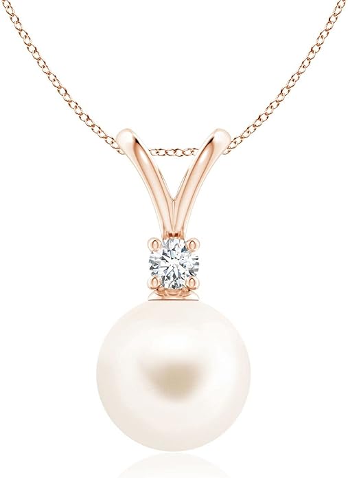 Angara Freshwater Pearl Pendant for Women | Freshwater Pearl V-Bale Pendant in 14K Solid Gold/Platinum With 18" Chain | June Birthday, Anniversary, Gemstone Jewelry Gift