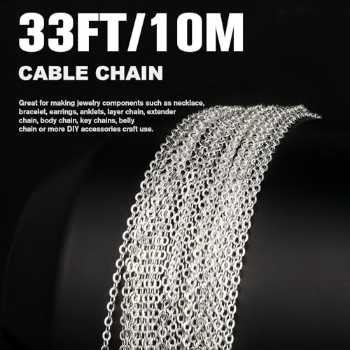 33 Feet Silver Cable Chains Roll, 2MM Silver Plated Brass Flat Cable Link Chain Spool Bulk for Jewelry Making DIY Craft - color: 2.0mm silver cable chain