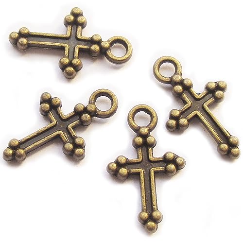 Heather's cf Cross Charms Jewelry Making Silver- Mini Cross Pendants for Bracelet Crafting, Non-Corroding Alloy, Lead-Free, Cadmium-Free, Nickel-Free, Tibetan Silver Coating - color: Tiny brass cross