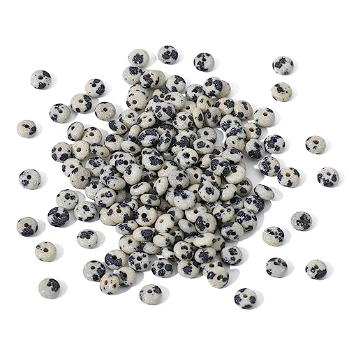 BEADIA Natural Dalmatian Disk Stone Beads 4x2mm 160pcs Rondelle Loose Semi Gemstone Beads for Jewelry Making Design - color: Dalmatian