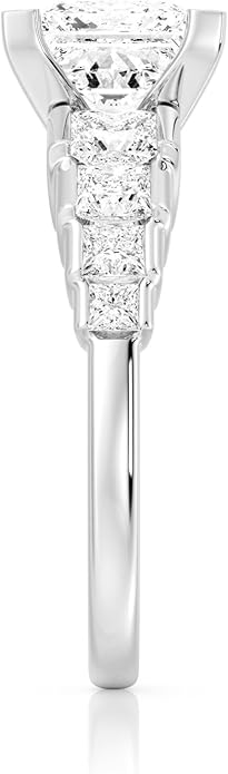 MSBLUE Moissanite Engagement Ring, Staircase Princess Cut, 14K Gold Vermeil, Wedding Promise Ring, Valentines Day Gifts for Her