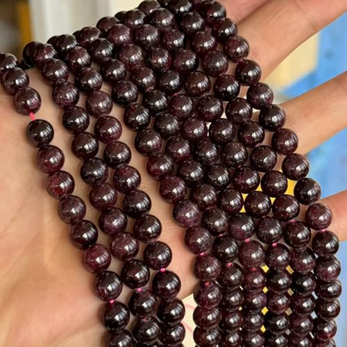 MJDCB Natural Stone Beads Garnet Round Loose Beads for Jewelry Making DIY Bracelet Necklace (8mm) - color: Garnet, size: 8mm
