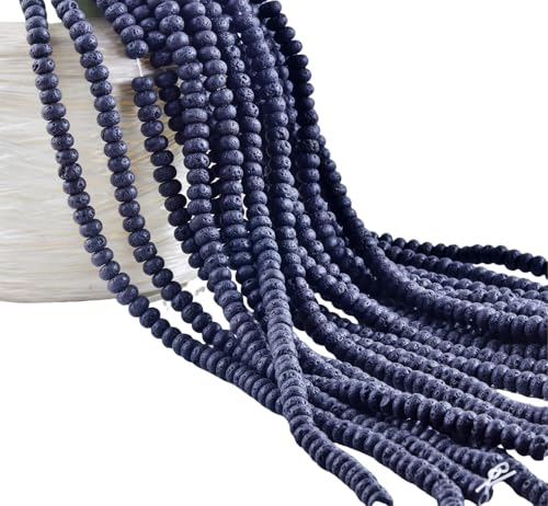 Rondelle Beads for Jewelry Making 5x8mm Natural Stone Beads 1 Strand 15.5inch Lentil Spacer Beads Rondelle Gemstone Bead Semi-Precious Stone Bead for Bracelet Necklace CraftsLava Stone - color: Lava stone Beads
