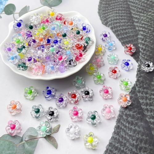 150Pcs Acrylic Flower Beads Candy Color Transparent Plastic Pastel Spacer Beads with Hole for DIY Crafts Wind Chimes Suncatcher Necklaces Bracelets Earrings Jewelry Making(Grass Green) - color: Grass Green