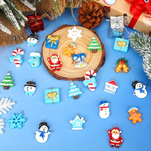 Augshy Winter Charms, 64 Pcs Christmas Winter Resin Charm Beads Ornament Snowflake Snowman Charm Pendants for DIY Bracelet Necklace Jewelry Making - style: Christmas Winter Style