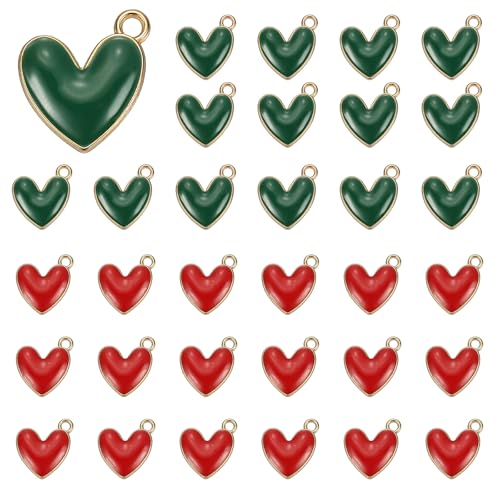MECCANIXITY Enamel Alloy Heart Charm, Valentine Heart Pendants Love Jewelry Making Charm for DIY Necklace Bracelet Earrings Keychain - color: Dark Green/Red