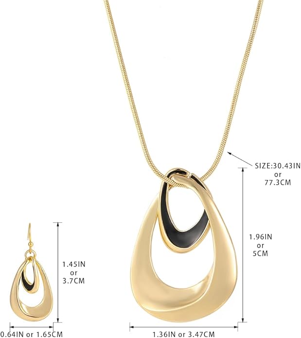 Madison Tyler Gold Plated Jewelry Set for Women | Silver Teardrop Pendant Necklace Trendy | Long Necklace with Snake Chain | Fashion Dangle Earring Set