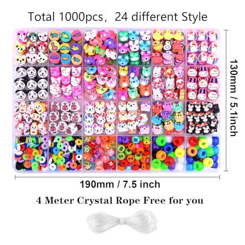1000PCS Polymer Clay Beads Bracelet Making kit, 24 Style Cute Fun Beads Animal Beads Charms for Jewelry Necklace Earring Making DIY Accessories for Women Girls - color: F1#Style 5