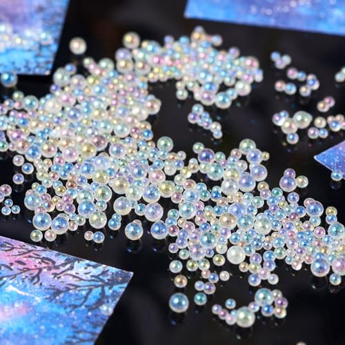 0.4lbs 1-3mm Tiny Glass Beads Iridescent No Hole Crystal Mini Nail Beads Water Droplet Small Glass Balls Bulk for Nail Art Crafts DIY Vases Resin Filler Jewelry Making Supplies - color: Clear AB