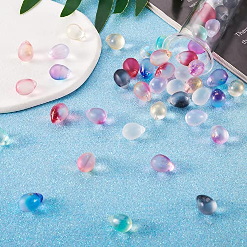 Craftdady 80Pcs Glass Teardrop Beads 14x10mm 10 Colors Transparent Two Tone Water Drop Top Drilled Spray Painted Glass Crystal Loose Beads Charms for DIY Jewelry Crafts Making - color: 10 Colors, 14x10mm