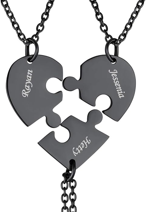 FindChic Personalized Matching BFF Necklace for 2/3/4/5/6 Puzzle Name Heart Pendant Stainless Steel Couple Necklace Set Customized Necklaces for Teen Girls