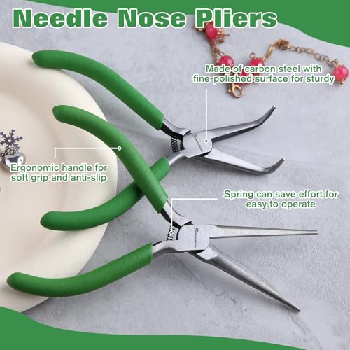 SPEEDWOX 2PCS Mini Bent Needle Nose Pliers With Teeth And Needle Nose Pliers For Jewelry Making 5" 45-Degree Bent Long Nose Pliers With Serrated Jaw Needle Remover Pliers Fishing Tools - style: 2 x needle nose pliers