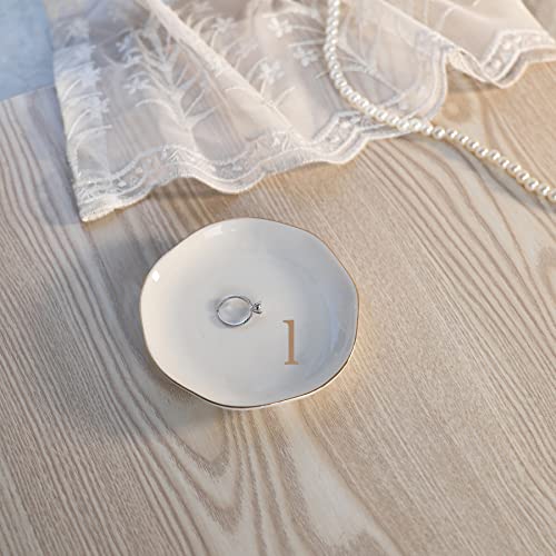 HOME SMILE Initials Ring Dsih Jewery Tray with Personalized L-Monogrammed Engagement Wedding Gifts for Friends,Sister,Birthday Christmas Gifts for Women,Ceramic White - style: l