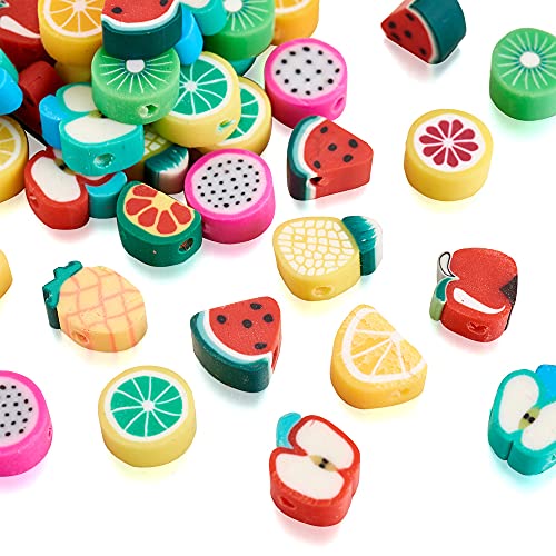 50PCS Handmade Polymer Clay Beads Mixed Fruit Shape Loose Beads Mixed Color Spacer Beads for DIY Jewelry Making Hole 1.5mm - color: 50pcs # Mixed Fruit Shape