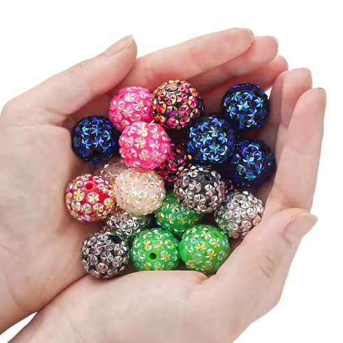 30PCS 20MM Bubblegum Beads for Pens, Mixed Color Snowflake Rhinestones Disco Ball Chunky Large Acrylic Round Beads for Bag Focal Beadable Pen Keychain Making Jewelry Bracelet Making DIY Crafts - color: Snowflake Rhinestones