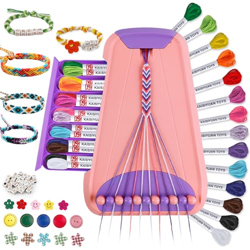 Friendship Bracelet Making Kit for Girls Ages 8-12, Kids Jewelry Making Kit with 28 Pre-Cut Threads and Letter Beads, Arts and Crafts for Kids, Birthday Easter Gifts for 6 7 8 9 10 11 12 Year Old - color: Pink/Purple