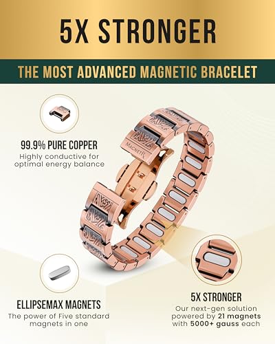 MagnetRX Copper Viking Bracelet for Men EllipseMAX 5X Strength 5,000 Gauss Magnets - Premium Adjustable Mens Copper Bracelet with Magnets (Viking Style) - color: 5x Strength - EllipseMAX (5,000 Gauss) – Viking